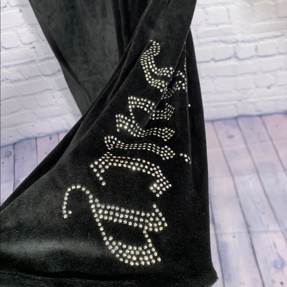 Juicy Couture Womens Velvet Cropped Pants Black Rhinestone Sz L Bling Y2K Grunge - Picture 5 of 6